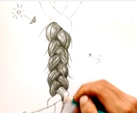 paso 3 para dibujar cabello trenzado