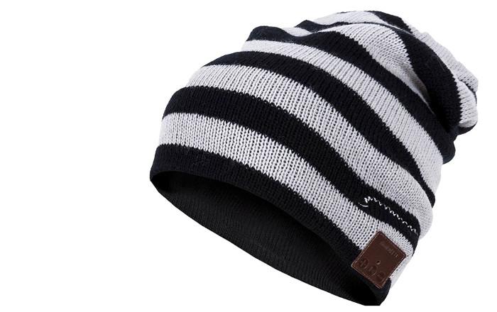 gorro con bluetooth en lana blanco y negro para escuchar musica en la calle