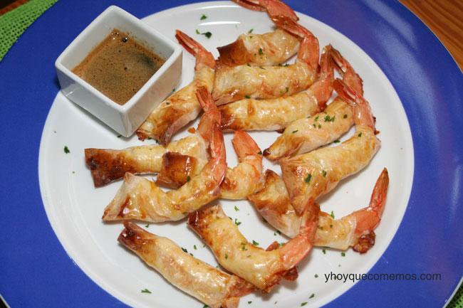 crujientes de langostinos con masa filo