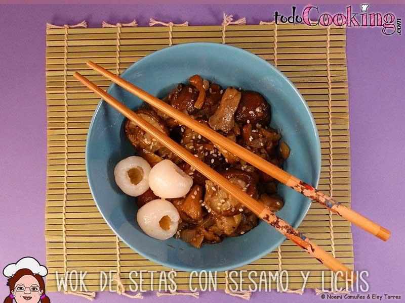 Wok-setas-Semamo-Lichis, recetas saludables