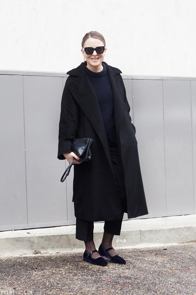 Trini | MaxMara Manuela coat The Row Ava flats Céline trio bag