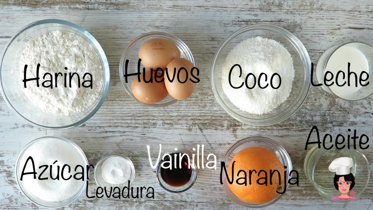 ingredientes pastel de naranja y coco