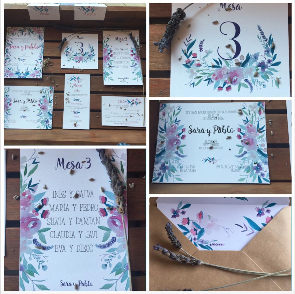 En el jardín by Tu Día Perfecto Wedding Planner: invitaciones de boda románticas, invitaciones de boda provenzales: lavandas, rosas y flores silvestres. Romantic wedding stationery, lavender, rosas and wild flowers.