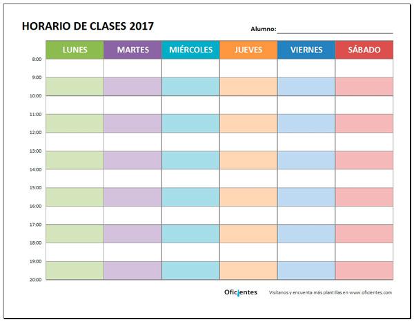 Horario De Clases Para Imprimir Descarga Formato Editable En Excel