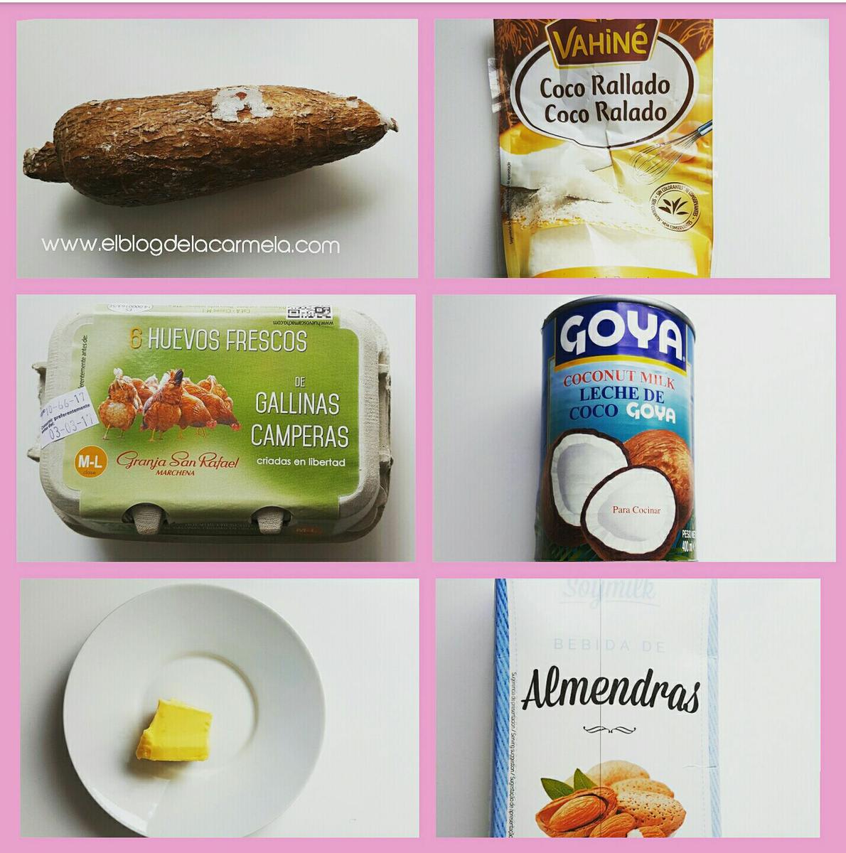 Ingredientes para elaborar Bizcocho de yuca y coco