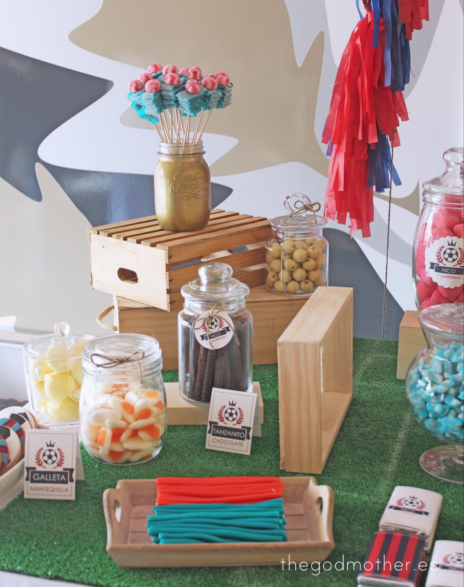 mesa dulce temática futbol - mesa dulce futbol vintage - mesa dulce barça 1