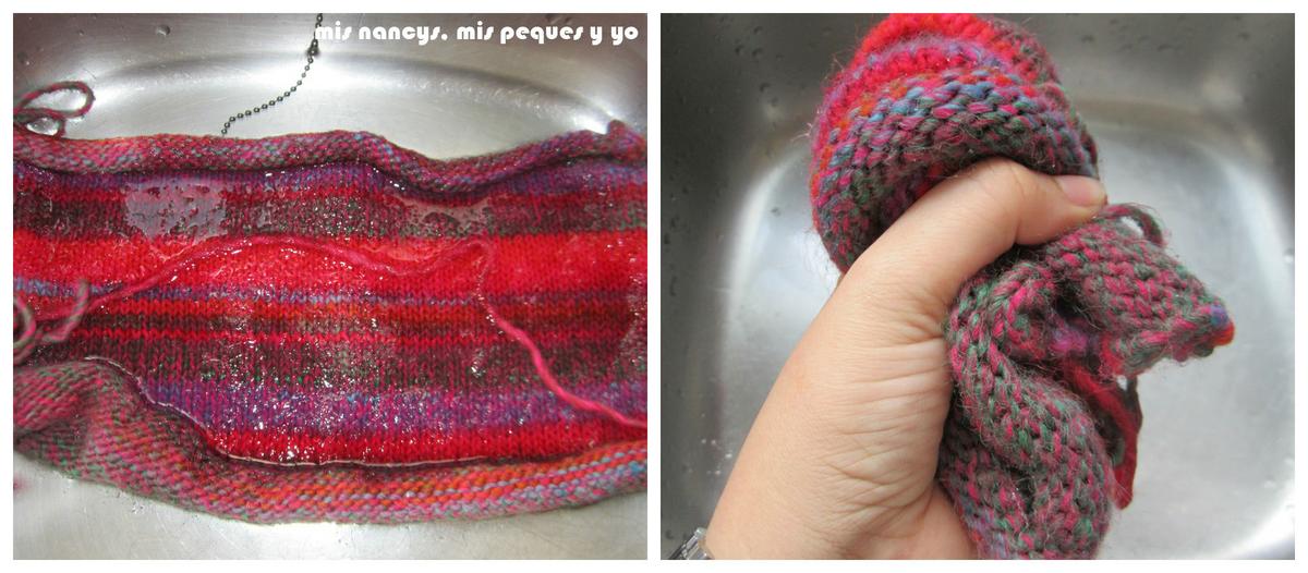 mis nancys, mis peques y yo, Tutorial DIY como bloquear un jersey de lana, sumergir en agua
