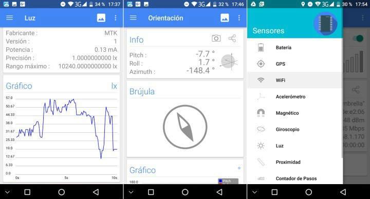 Como mostrar los sensores de un teléfono android identificar ver sensores del movil GPS Acelerómetro Sensor magnético Giroscopio Luz Contador de pasos Gravedad Aceleración lineal Rotación vectorial Orientación