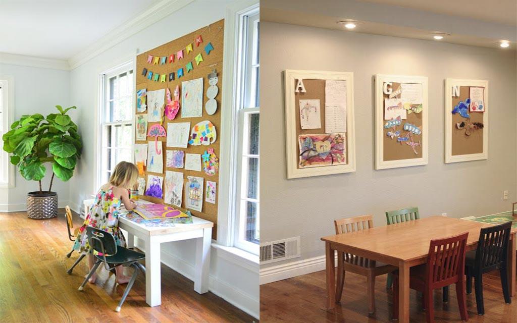 exponer dibujos usando tablones de corcho