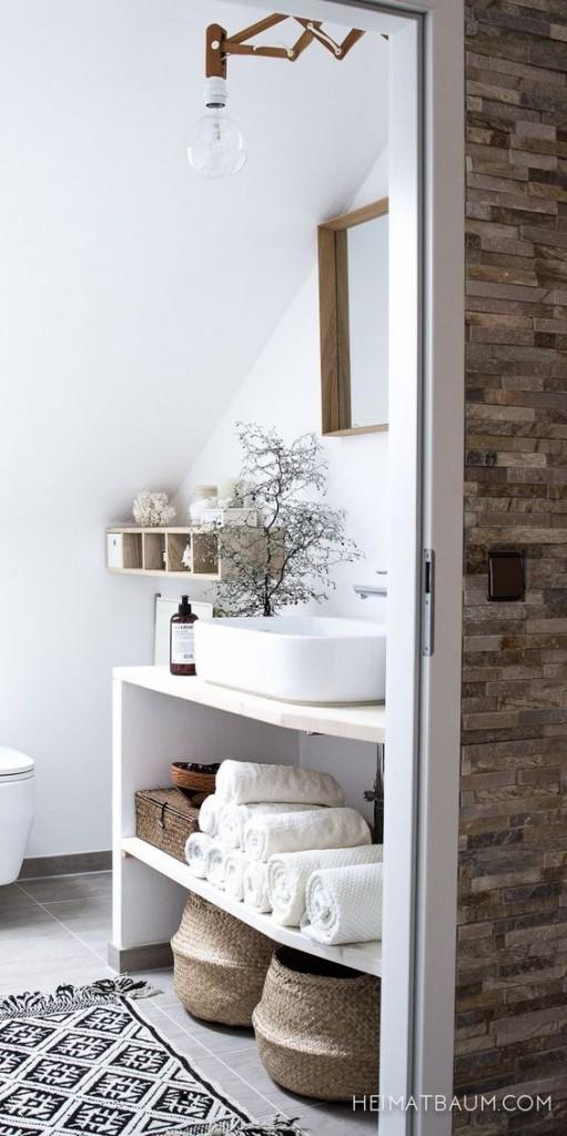 Fibras naturales en decoración nórdica baño