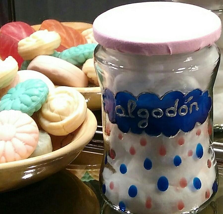 frasco de vidrio decorado para el algodón