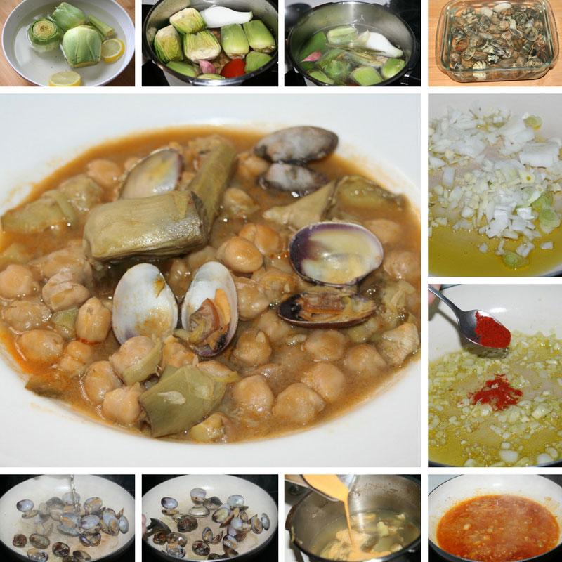 receta potaje de garbanzos con alcachofas y almejas