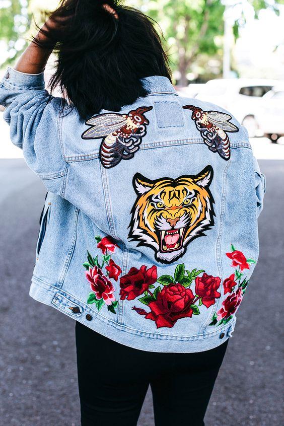 denim jacket with flowers
