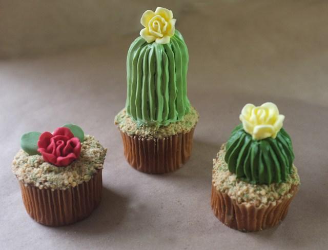 cupcakes con forma de cactus y suculentas
