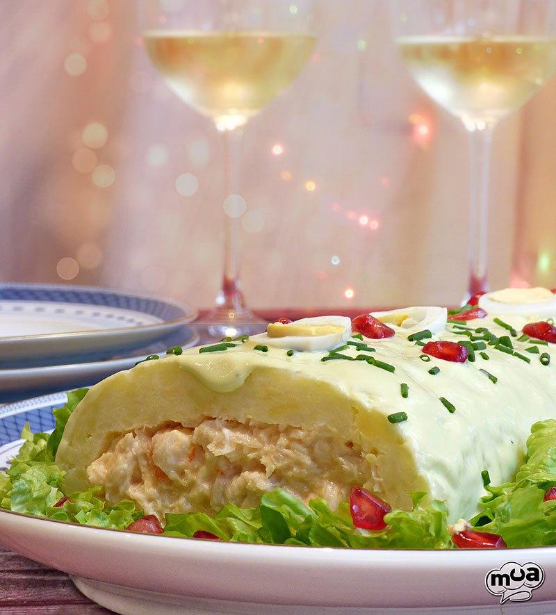 Brazo de patata con rape y merluza