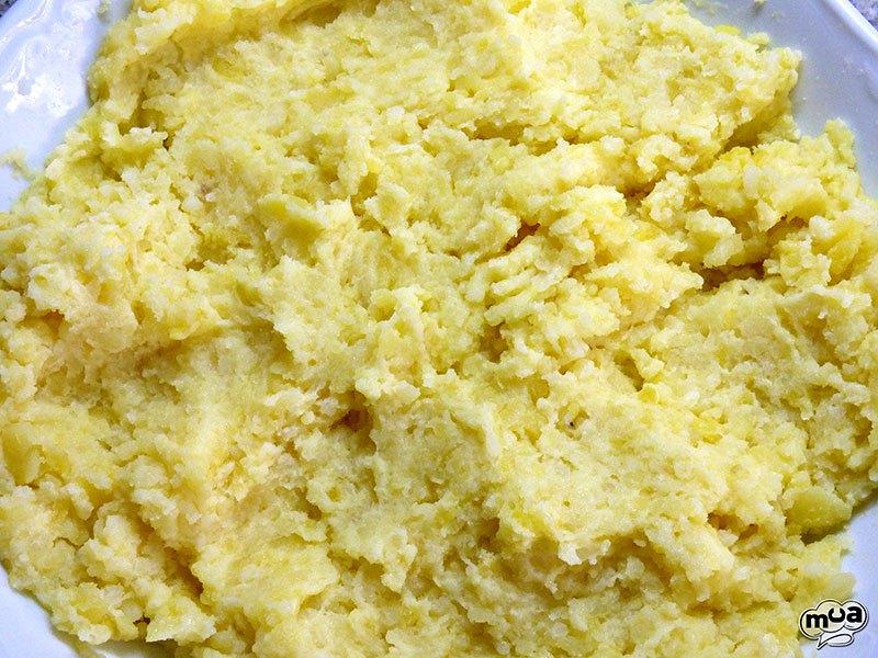 Brazo de patata con rape y merluza