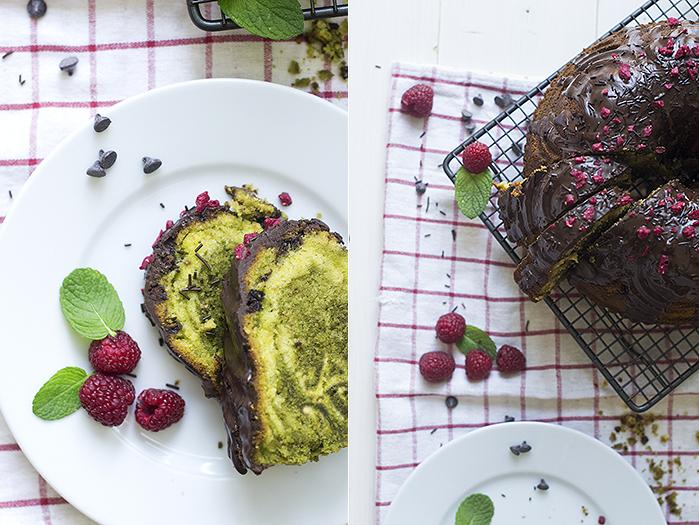 bundt cake de té matcha y chocolate