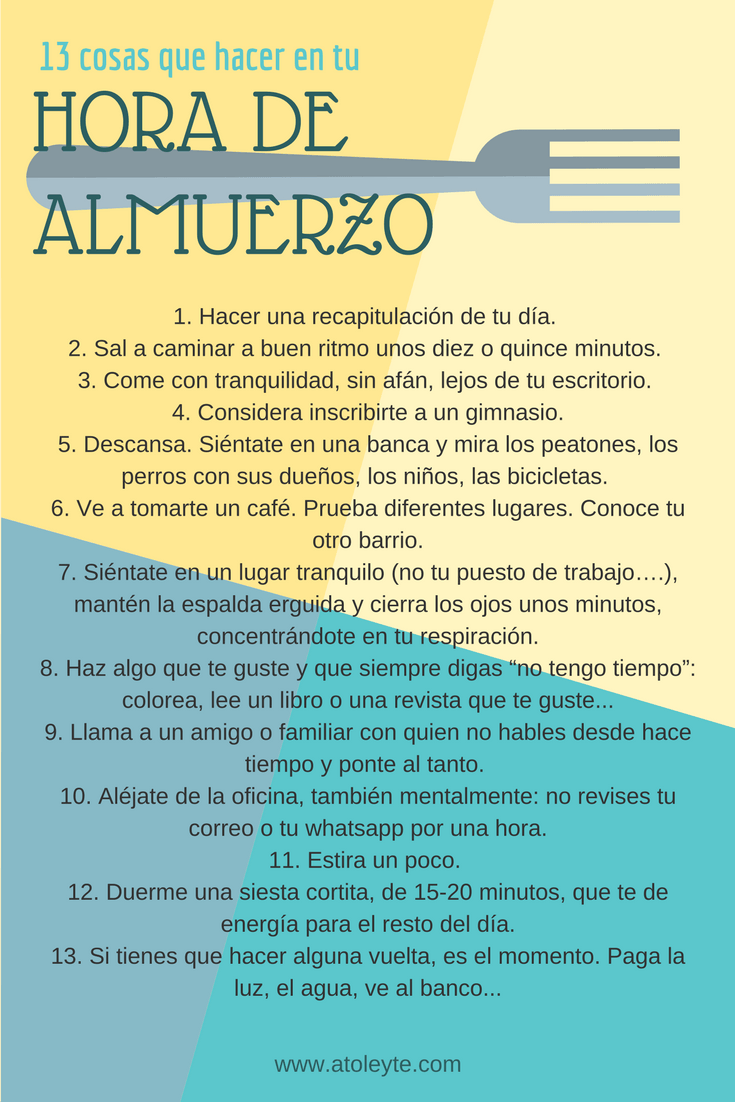 Ideas de qué hacer en la hora del almuerzo