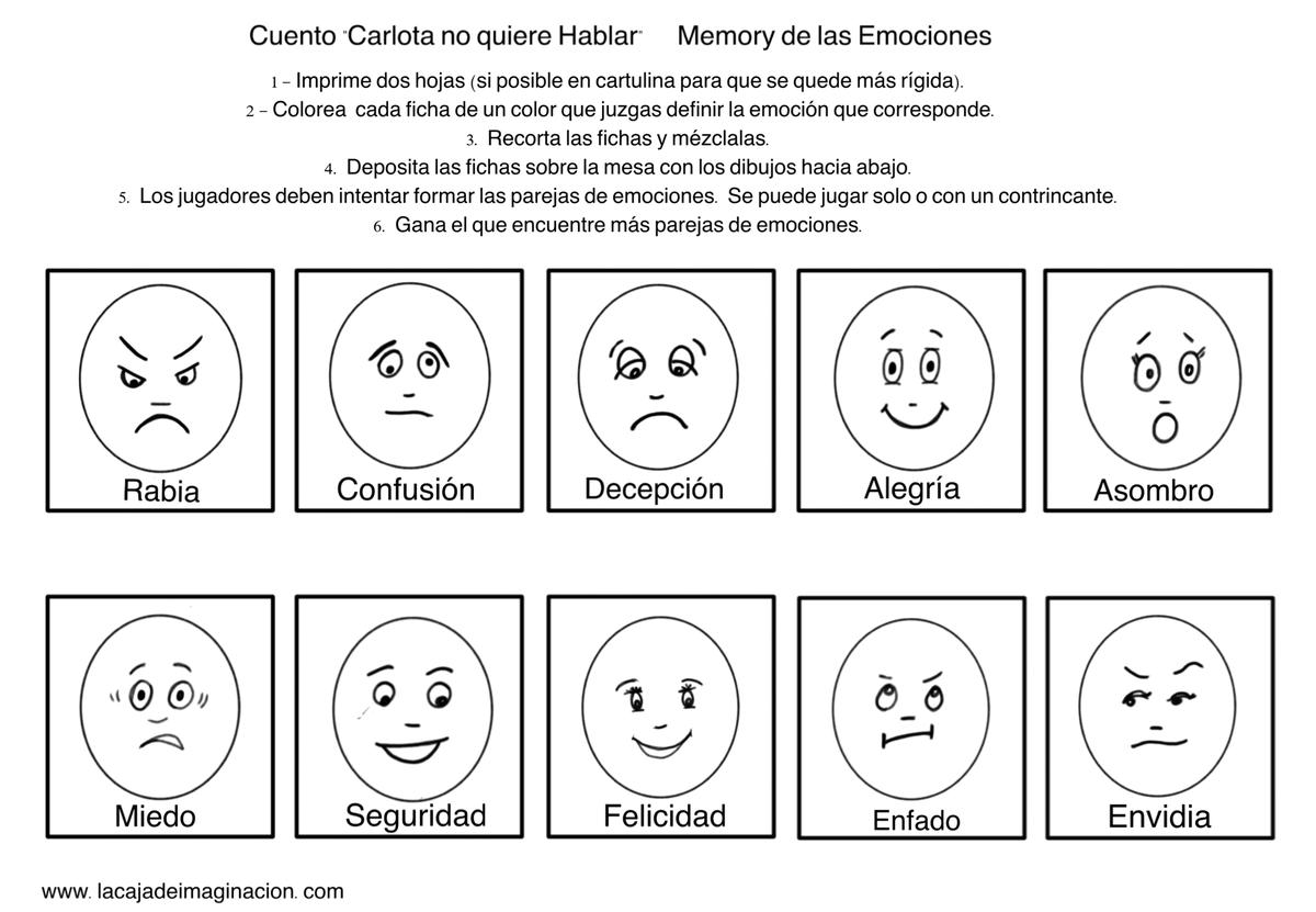 Juego Carlota no quiere hablar memory emociones