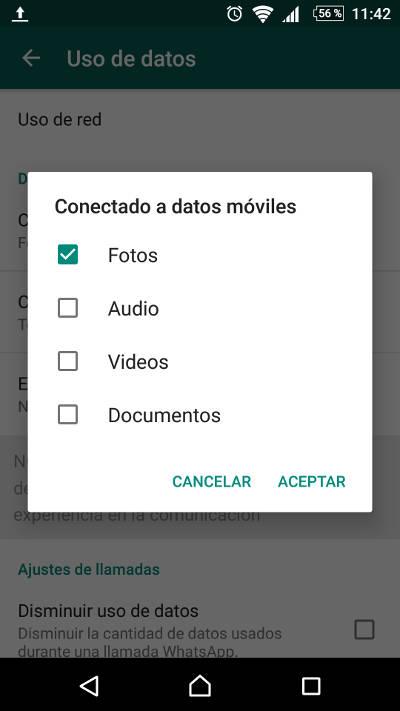 whatsapp configurar bajar ficheros automaticamente