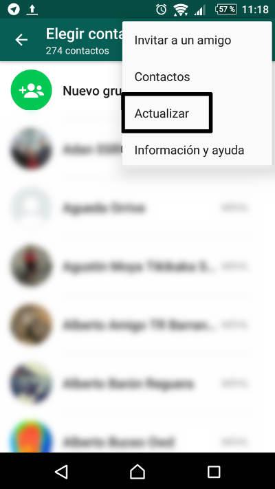 forzar actualizar contactos whatsapp