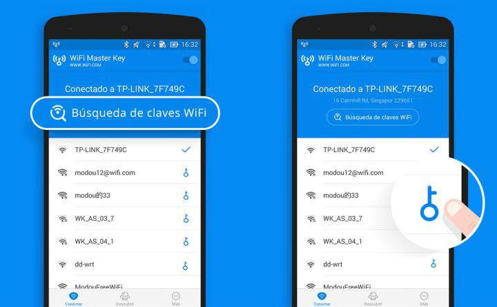 Puntos de acceso WiFi gratis conexion a internet inalambrica gratuita compartida por comunidad de usuarios de WiFi Master Key conexión desde el móvil celular Android