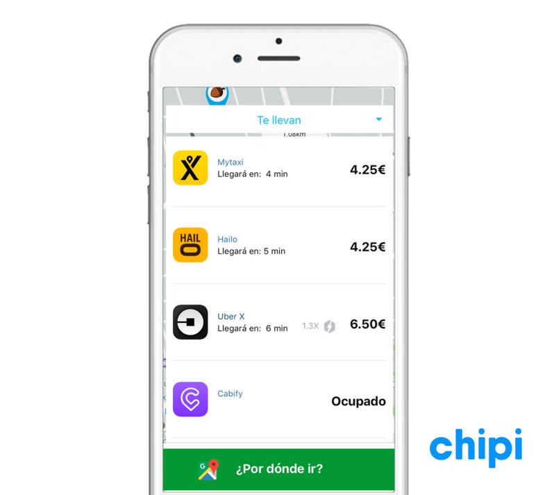 Chipi: la primera app que compara en tiempo real Cabify, Uber, Mytaxi, Car2go y Emov