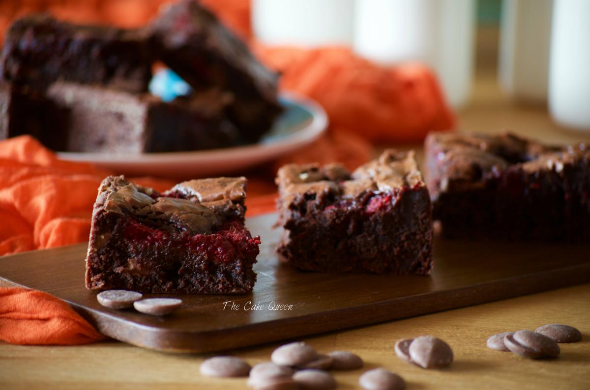 brownie con frambuesas