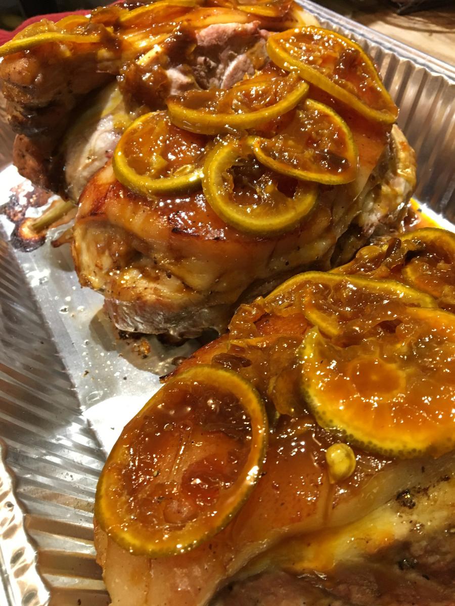 Paletas de cerdo caramlizadas a la naranja