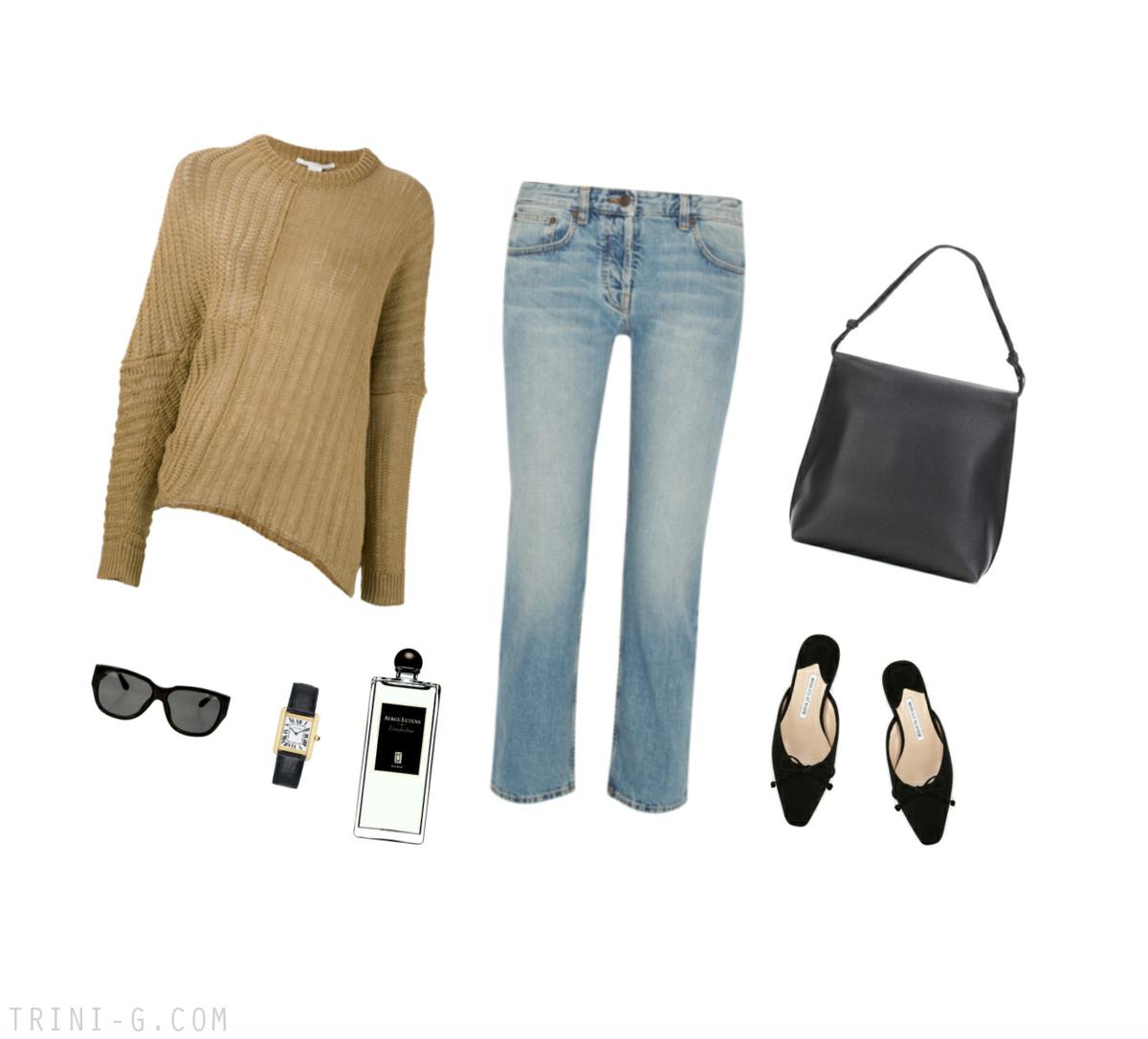 Trini | The Row sweater Manolo Blahnik shoes