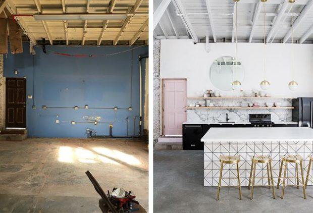 Antes y despues de una cocina en una nave