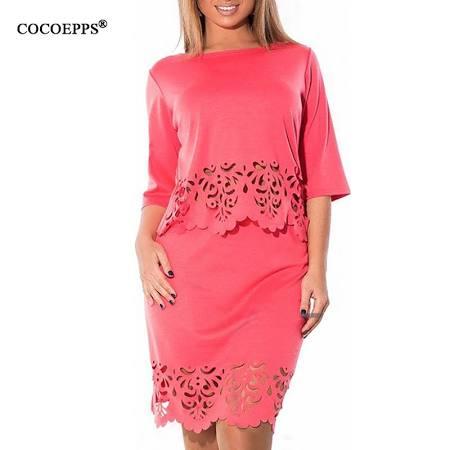 Vestidos de verano tallas grandes 2017 - vestido perforado rosa