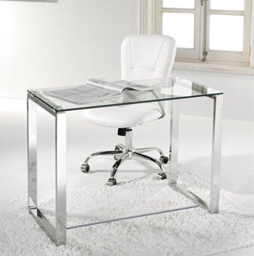 Escritorio, mesa ordenador, estudio, oficina, despacho. Cristal y pata cromada de acero