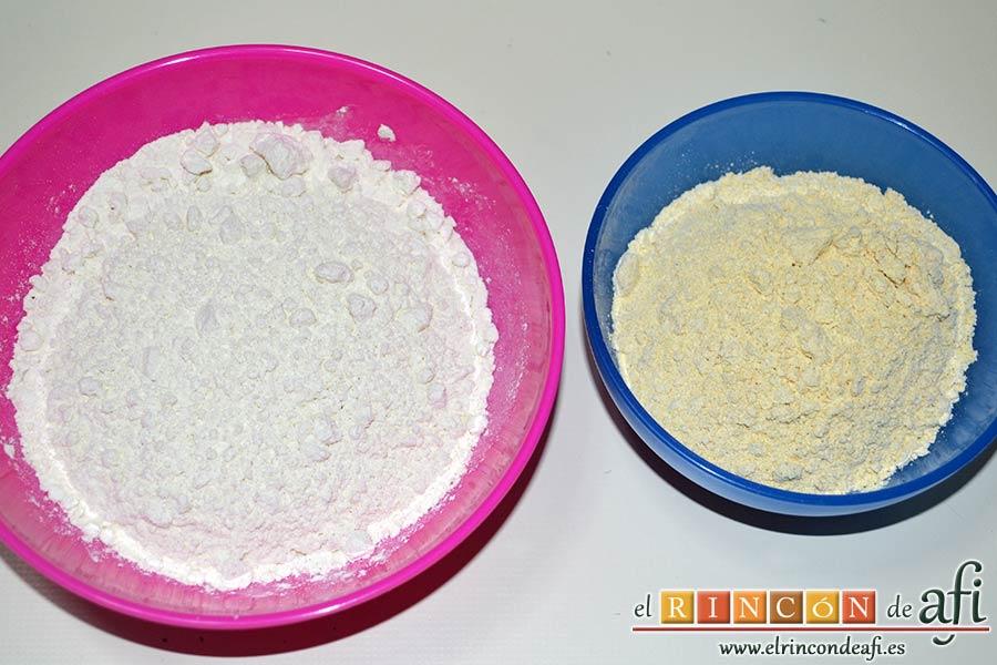 Tortillitas de gambones, preparar las harinas