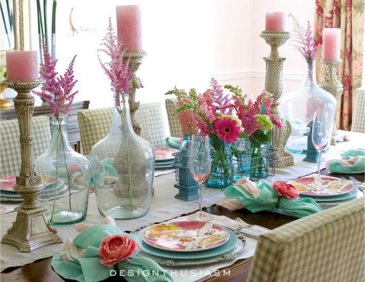 Decoracion de la mesa para primavera y pascua.