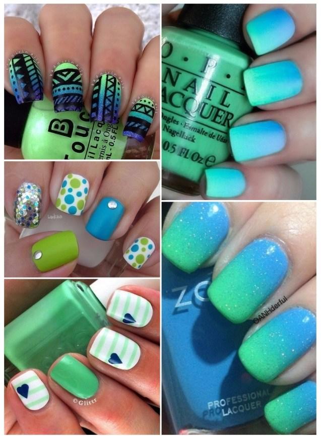 manicura con uñas verdes