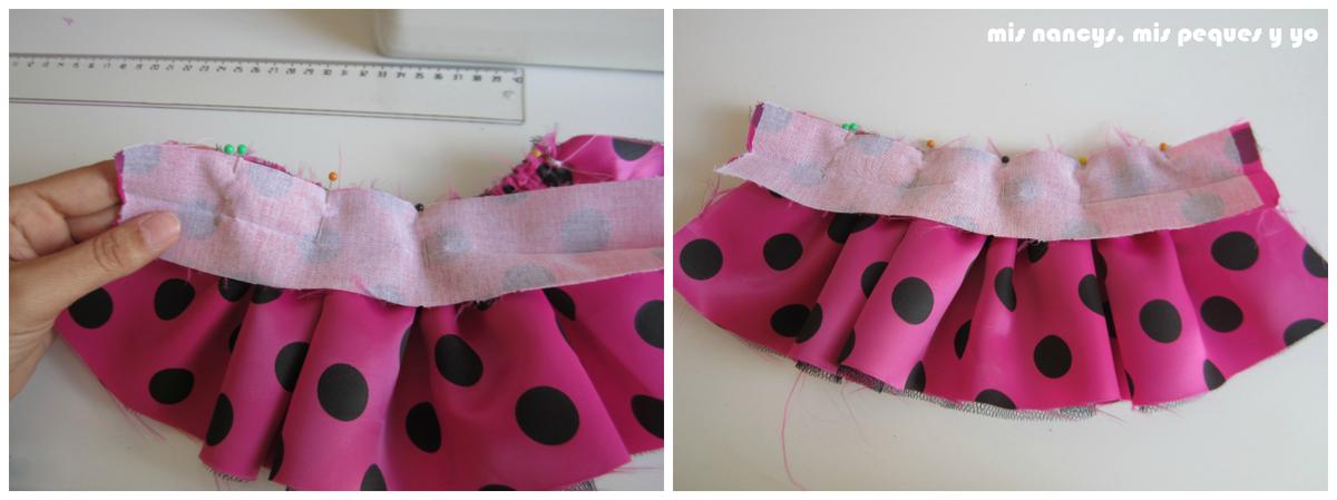 mis nancys, mis peques y yo, Tutorial falda fruncida con tul para Nancy y niñas, sujetar cinturilla a falda con alfileres