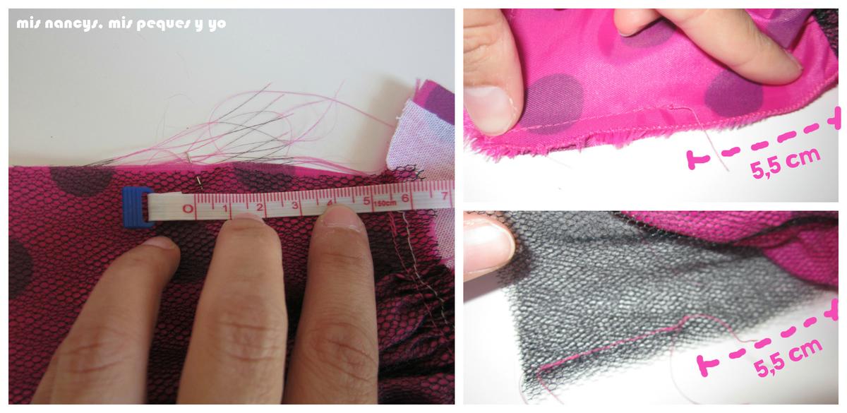 mis nancys, mis peques y yo, Tutorial falda fruncida con tul para Nancy y niñas, coser lateral de la falda
