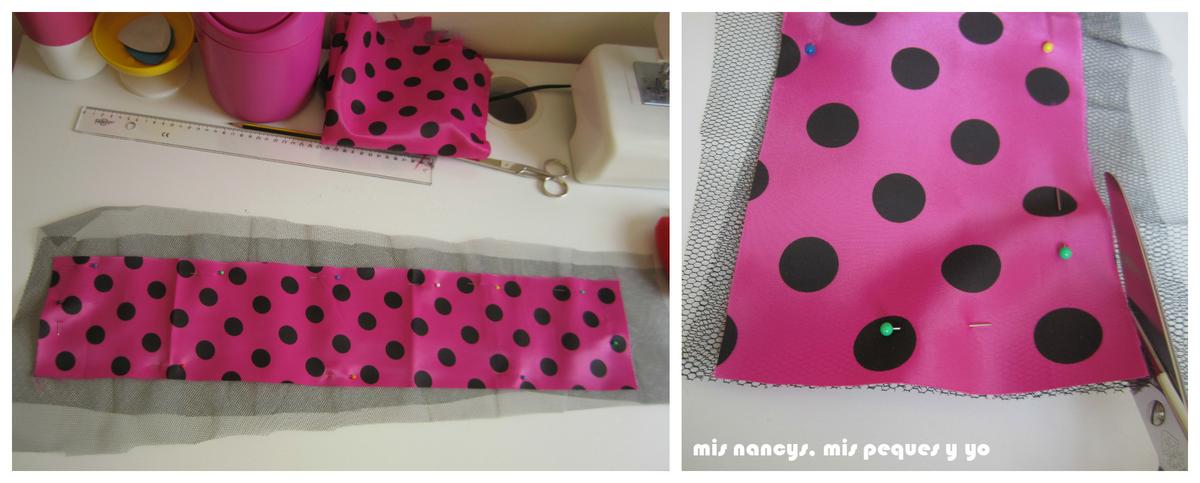 mis nancys, mis peques y yo, Tutorial falda fruncida con tul para Nancy y niñas, colocar capas de tul y tela