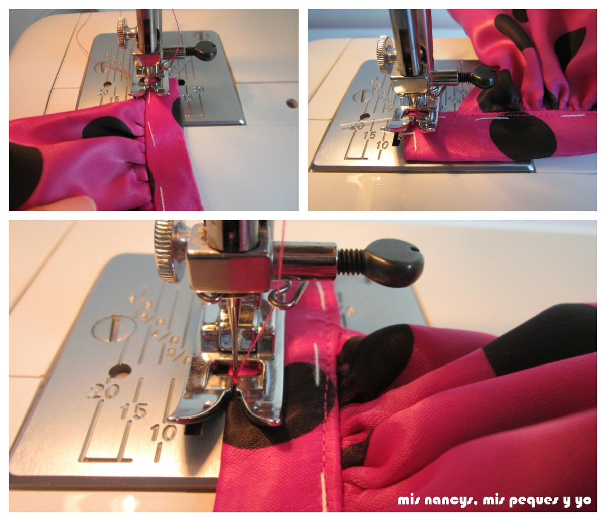 mis nancys, mis peques y yo, Tutorial falda fruncida con tul para Nancy y niñas, pasar pespunte a cinturilla