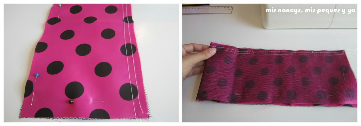 mis nancys, mis peques y yo, Tutorial falda fruncida con tul para Nancy y niñas, telas con el doble pespunte