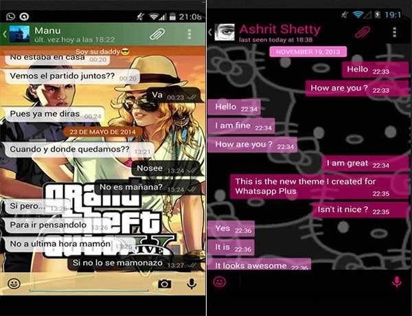 WhatsApp Plus ofrece cientos de temas personalizados con fondos de pantalla e imagenes modificables, colores etc