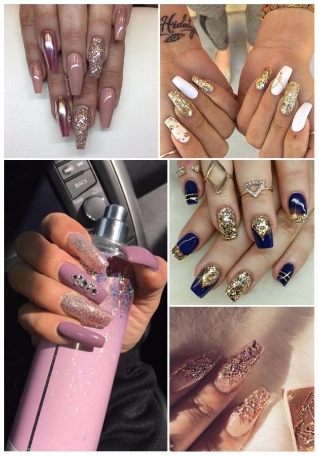 uñas de acrilico color doradas