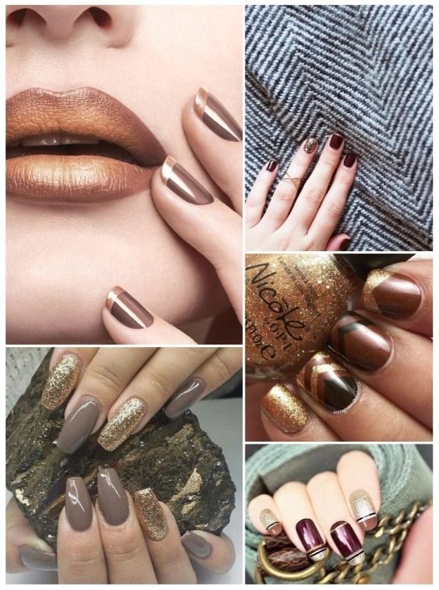 uñas de acrilicas doradas con cafe