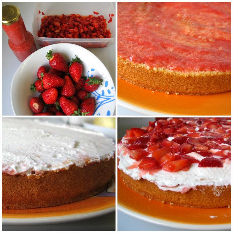 Montaje por capas tarta de fresas con nata (crema de leche)