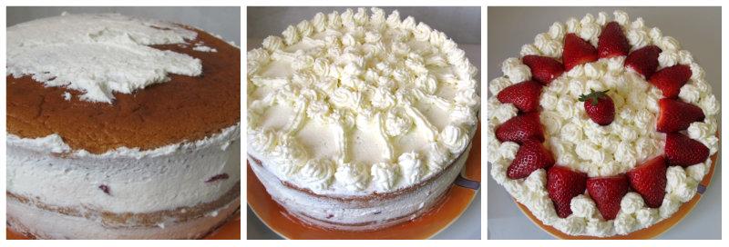 Montaje capa superior tarta de fresas con nata (crema de leche)