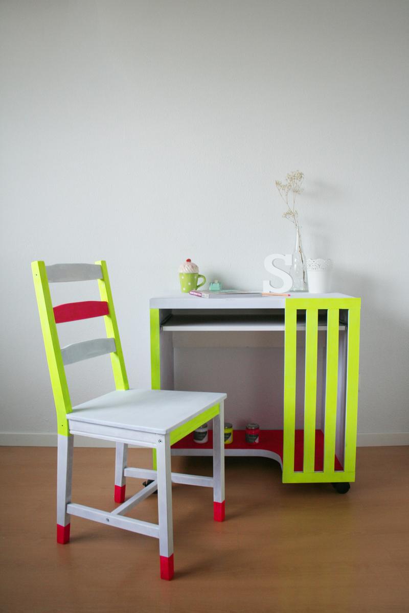 Escritorio reformado con pintura Fluor Paint La Pajarita. Fluor furniture. Muebles fluor. Desafío Handbox