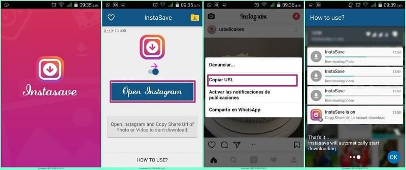 funcionamiento Instasave para Android