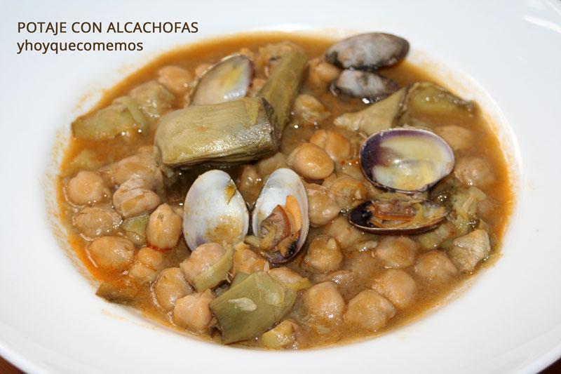 potaje de garbanzos con alcachofas y almejas