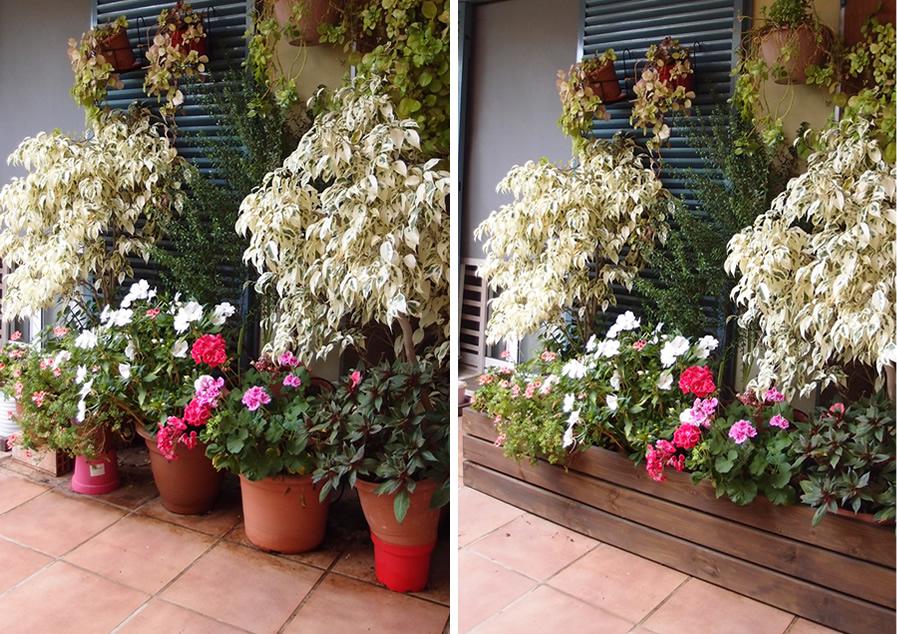 terraza con cubre macetas